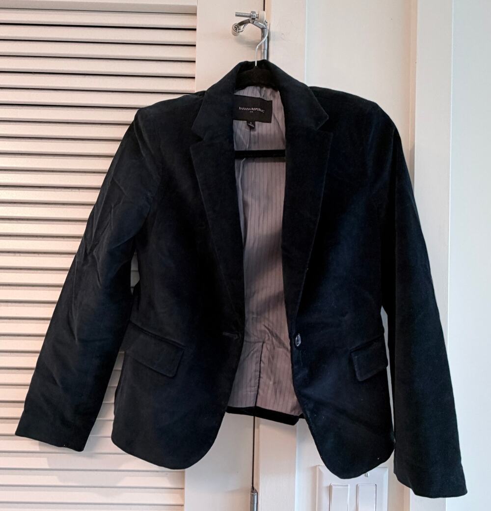 Banana Republic Womens Green Blazer Size 2 Elbow Patches Lined One Button Jacket